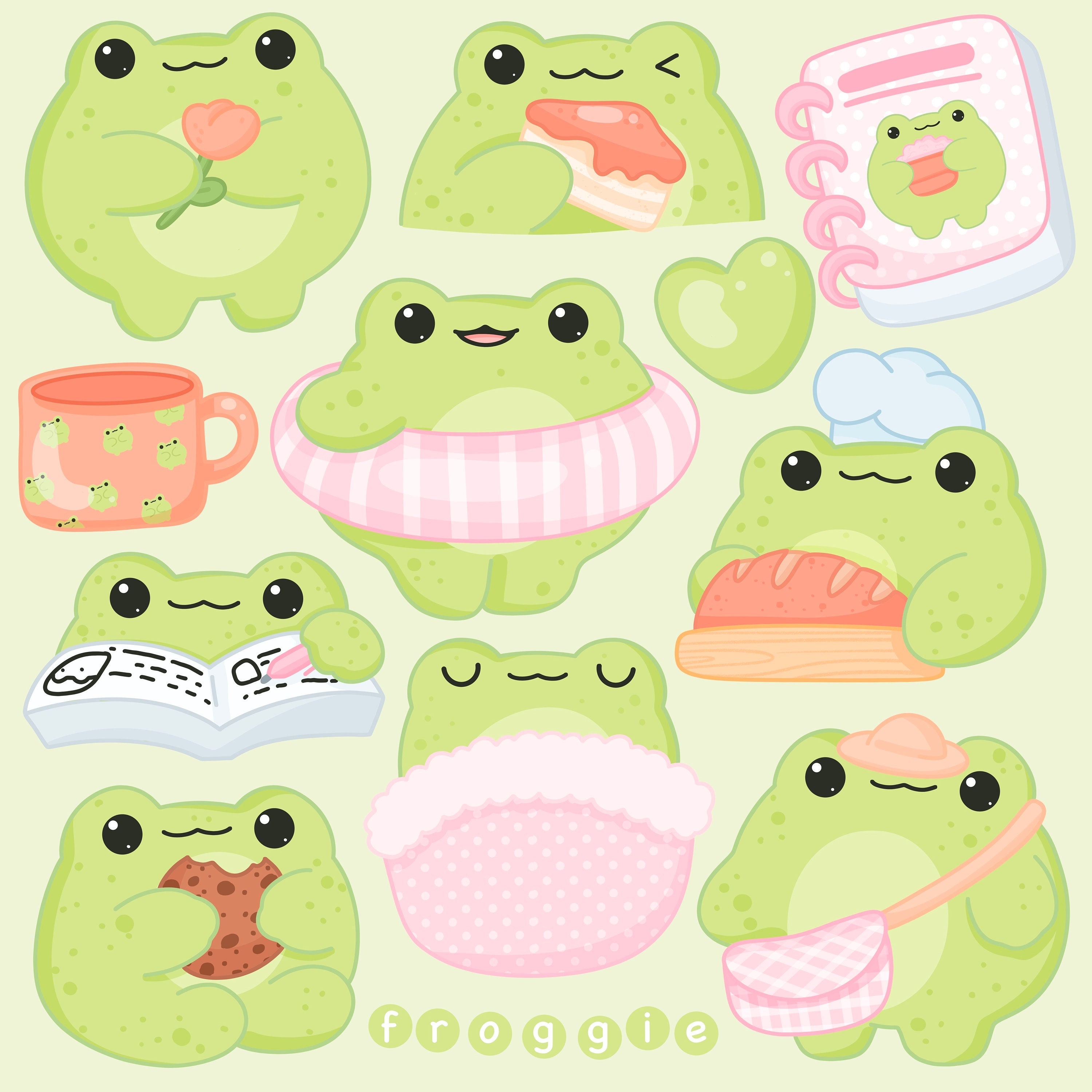 Cute kawaii Printable frogs clipart / commercial use/ PNG