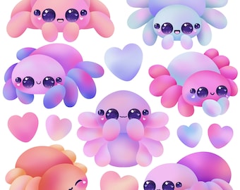 Cute Kawaii Printable Pastel Galaxy Spider Clipart / Commercial