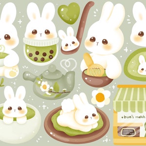 Cute kawaii Printable matcha bunny clipart / commercial use/ PNG