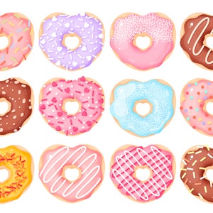Cute kawaii Printable heart donuts part 1 clipart / commercial use/ PNG