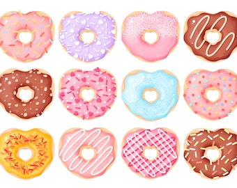 Cute kawaii Printable heart donuts part 1 clipart / commercial use/ PNG