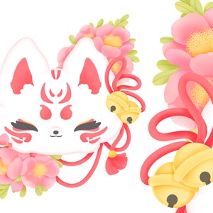 Niedliche kawaii Printable Kitsune Fuchs Maske Clipart / kommerzielle Nutzung / PNG