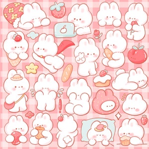 Cute Kawaii Printable Chibi Strawberry Bunny Clipart / Commercial Use ...