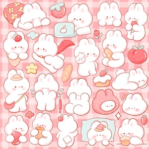 Cute kawaii Printable chibi strawberry bunny clipart / commercial use/ PNG