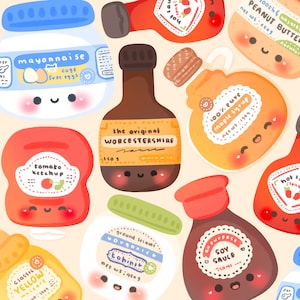 Lindo kawaii condimentos imprimibles clipart / uso comercial / PNG