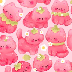 Mignon kawaii imprimable fraise chats clipart / usage commercial / PNG