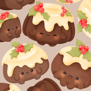Cute kawaii Printable pudding winter christmas mini clipart set / commercial use/ PNG