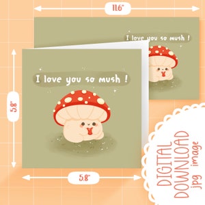 Cute Printable mushroom I love you greeting card / commercial use/ PNG