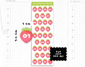 Cute strawberry day date icons | planner sticker Sheet | commercial use