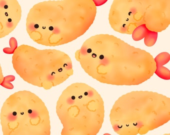 Cute kawaii Printable shrimp tempura clipart / commercial use/ PNG