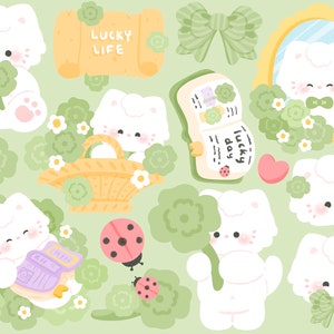 Niedliche Kawaii Printable Chibi Glücksklee Katze Clipart / kommerzielle Nutzung / PNG