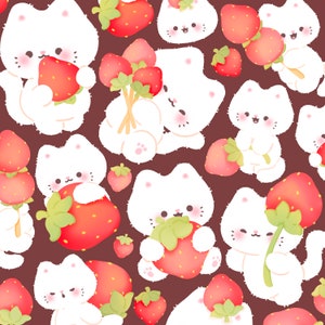Lindo kawaii imprimible gatos fresa clipart / uso comercial / PNG