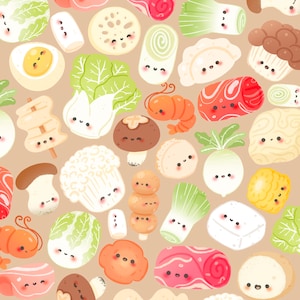 Söt kawaii utskrivbar clipart för hotpot-ingredienser / kommersiellt bruk / PNG