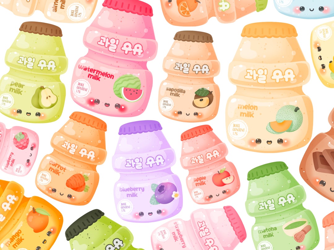 Cute Kawaii Printable Korean Fruit Milks Clipart / Commercial Use/ PNG ...