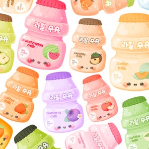 Cute kawaii Printable Korean fruit milks clipart / commercial use/ PNG