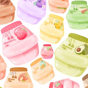 Cute kawaii Printable Korean fruit milks clipart / commercial use/ PNG