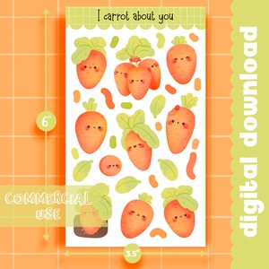 Cute Printable sticker sheet carrots / commercial use/ PNG