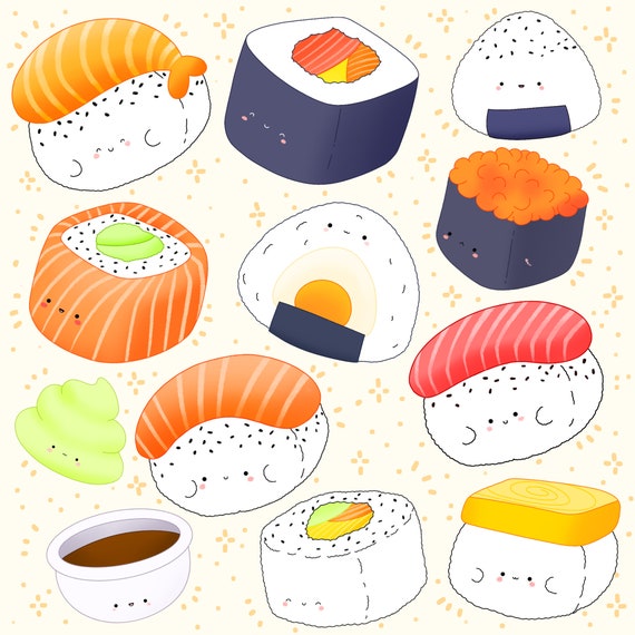 Cute Kawaii Printable Asian Food Sushi Clipart / Commercial | Etsy