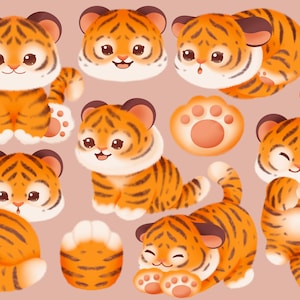 Cute kawaii Printable tigers clipart set / commercial use/ PNG