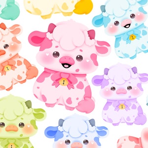 Cute kawaii Printable rainbow pastel cows clipart / commercial use/ PNG