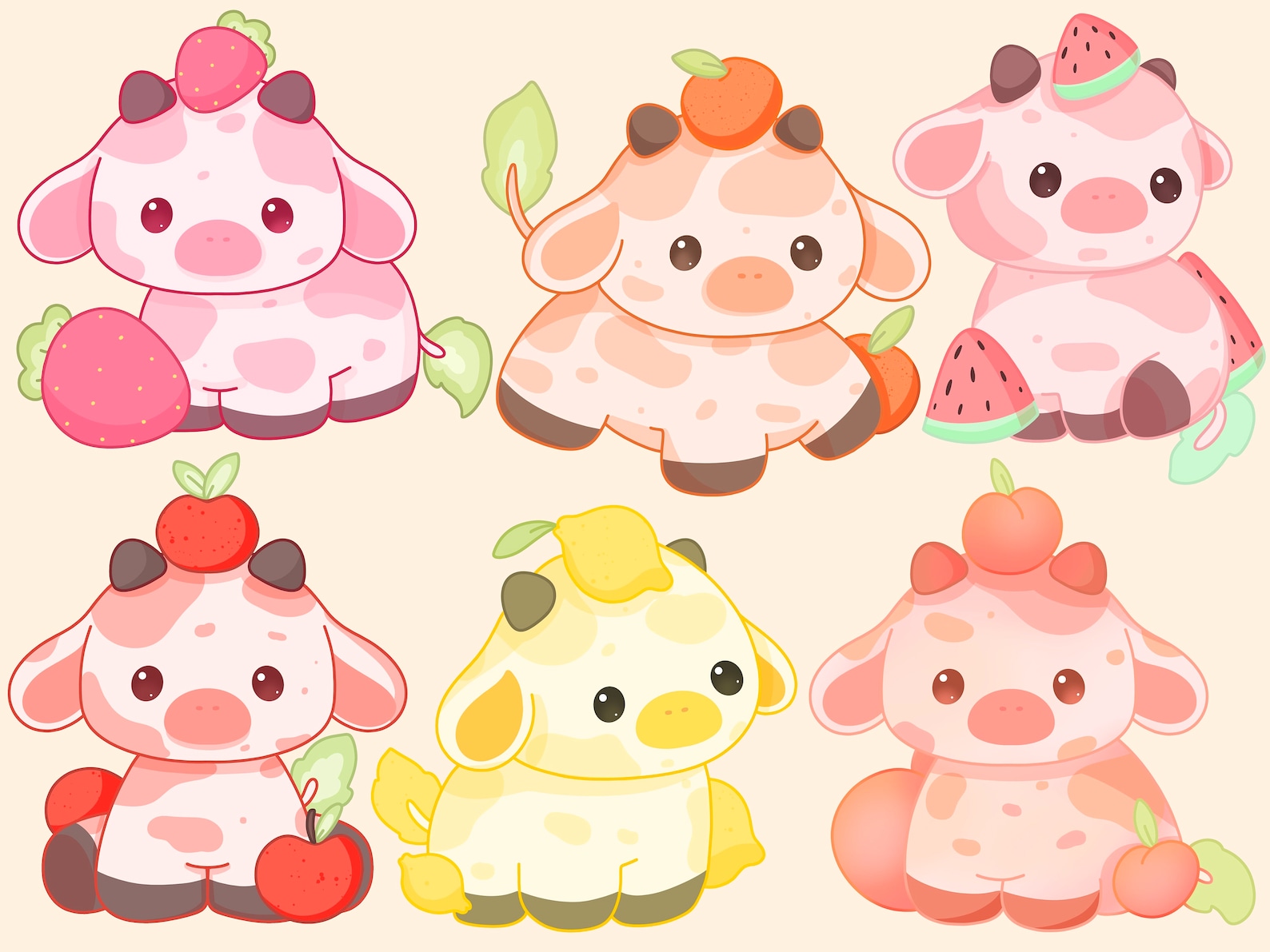Cute Kawaii Printable Fruit Cows Clipart / Commercial Use/ PNG Etsy UK
