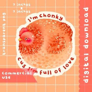 Cute kawaii  Printable Chonky chicken clipart / commercial use/ PNG