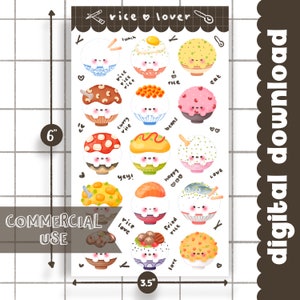 White Rice Sticker Cute Printable Rice Bowl Sticker Sheet / Commercial Use/ PNG - Etsy