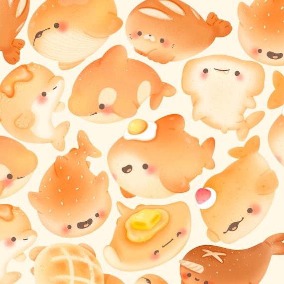Cute kawaii Printable bread marine life clipart / commercial use/ PNG
