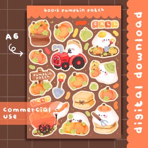 May include: A set of 16 digital stickers featuring cute ghost characters with pumpkins, fall leaves, and the word "Fall" in block letters. The stickers are perfect for adding a touch of whimsy to your planner, journal, or digital projects.