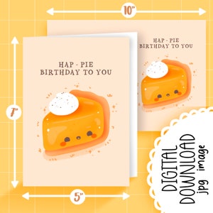 Cute Printable happy birthday pumpkin pie greeting card / commercial use/ PNG