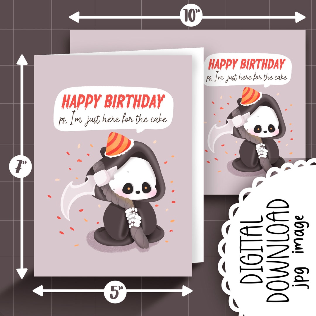 Cute Printable Grim Reaper Birthday Greeting Card / Commercial Use/ PNG ...