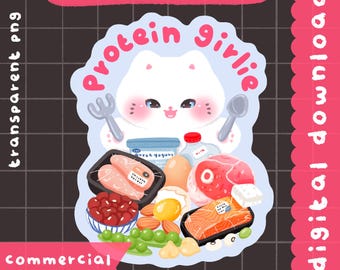 Cute kawaii  Printable protein girlie sticker clipart / commercial use/ PNG