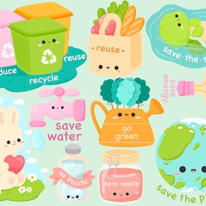 Cute Kawaii ecology save planet clipart / commercial use/ PNG