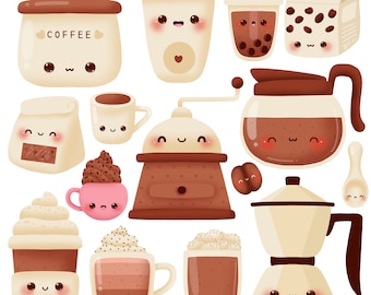 Cute Kawaii Printable Chocolate and Coffee clipart / commercial use/ PNG