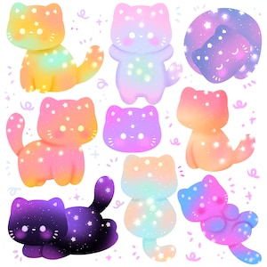 Lindo kawaii imprimible galaxy kitties clipart / uso comercial / PNG