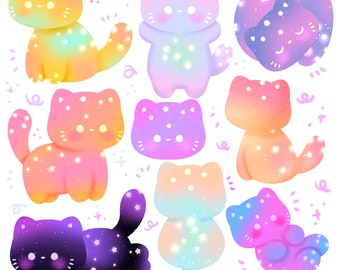 Cute kawaii Printable galaxy kitties clipart / commercial use/ PNG