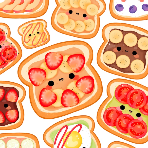 Cute kawaii  Printable toasts clipart / commercial use/ PNG