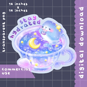 Schattige kawaii afdrukbare clipart haaiensterrenhemel / commercieel gebruik/png
