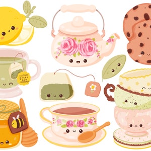 Cute kawaii Clipart stampabile dell'ora del tè / uso commerciale / PNG