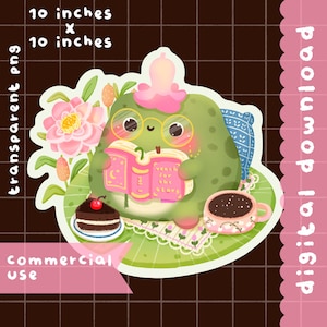 Clipart grenouille de lecture imprimable kawaii mignon / usage commercial / PNG