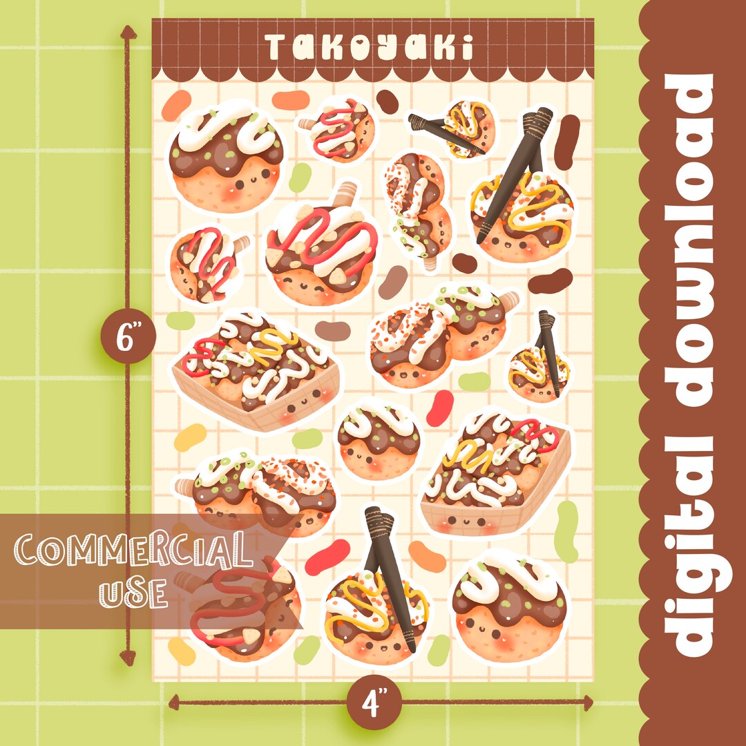 Cute Printable Sticker Sheet Takayoki / Commercial Use/ PNG - Etsy