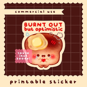 Lindo clipart de tostada quemada pero optimista para imprimir estilo kawaii / uso comercial / PNG