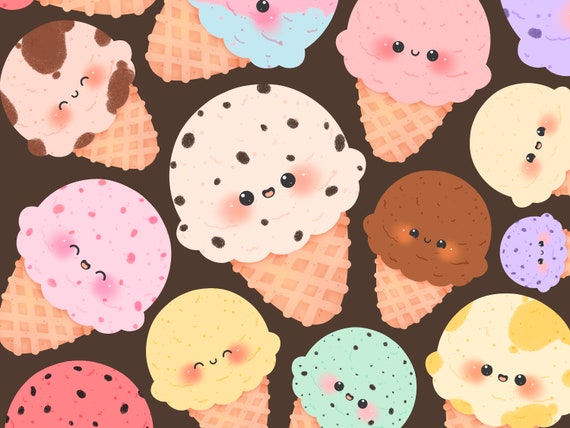 Kawaii Ice cream Clipart, ice cream clip art, kawaii clip art, cute ice  cream digital art, kawaii commercial use with Instant Download