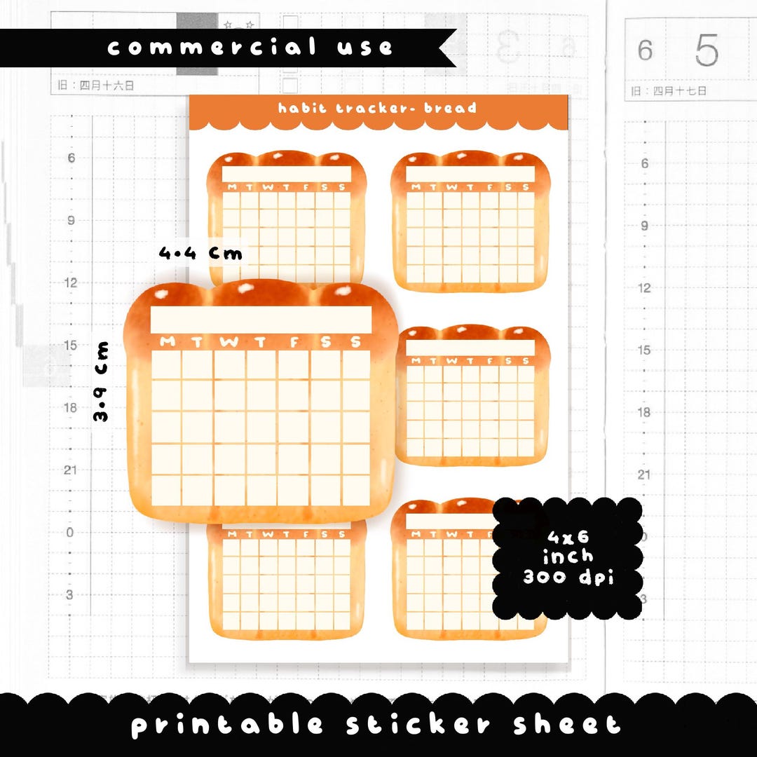 Cute Bread Monthly Habit Tracker | Planner Sticker Sheet | Commercial ...