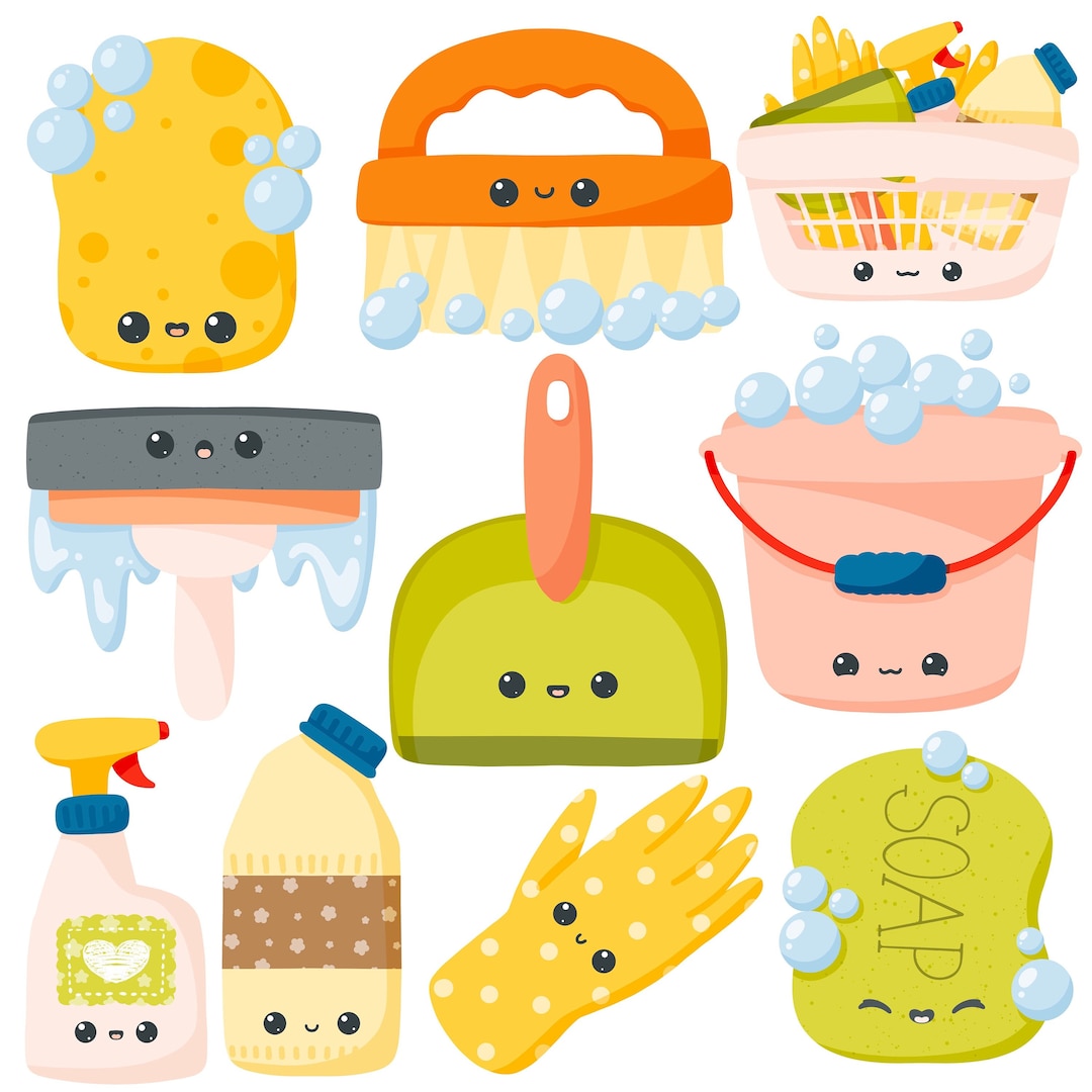 Cute Kawaii Printable Cleaning Supplies Clipart / Commercial Use/ PNG