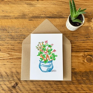 Pastels Plant Card / Tarjeta de felicitación A6 / Sobre 100% reciclado / Acuarela pintada a mano / Tarjeta de calidad premium / por Hue Tone Illustrator