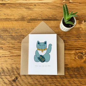Carte chat chanceux | Carte de vœux A6 | Enveloppe 100 % recyclée | Aquarelle peinte à la main | Carte de qualité premium | par Hue Tone Illustrator