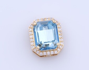 Pingente quadrado de zircônia cúbica micropavé, pingentes retangulares de ouro 18K, pingentes quadrados, descobertas para fazer joias faça você mesmo, 13 x 11 x 7,5 mm