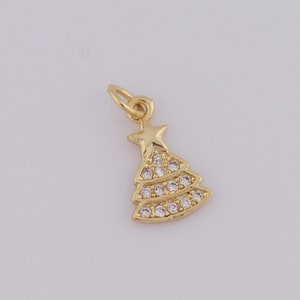 Gold Christmas Tree Pendant,18K Gold Filled CZ Tree Charms,Tree Charms DIY Jewelry Making Findings,14x7.2x1.2mm