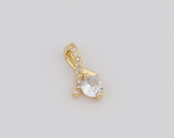 Micropave Zirconia Single Stone Pendant, 18K Gold Filled Single Stone Charm, DIY Jewelry Making，14x7.3x6mm